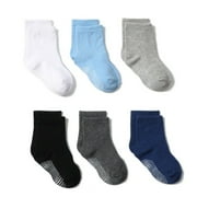 XBASW Toddler Baby Boys Girls Cotton Socks 6 Pairs Non Slip Socks with Gripper Kids Solid Color Socks for 0-7 Years